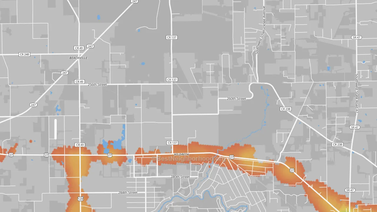 Bike Grade map of Hildreth, FL