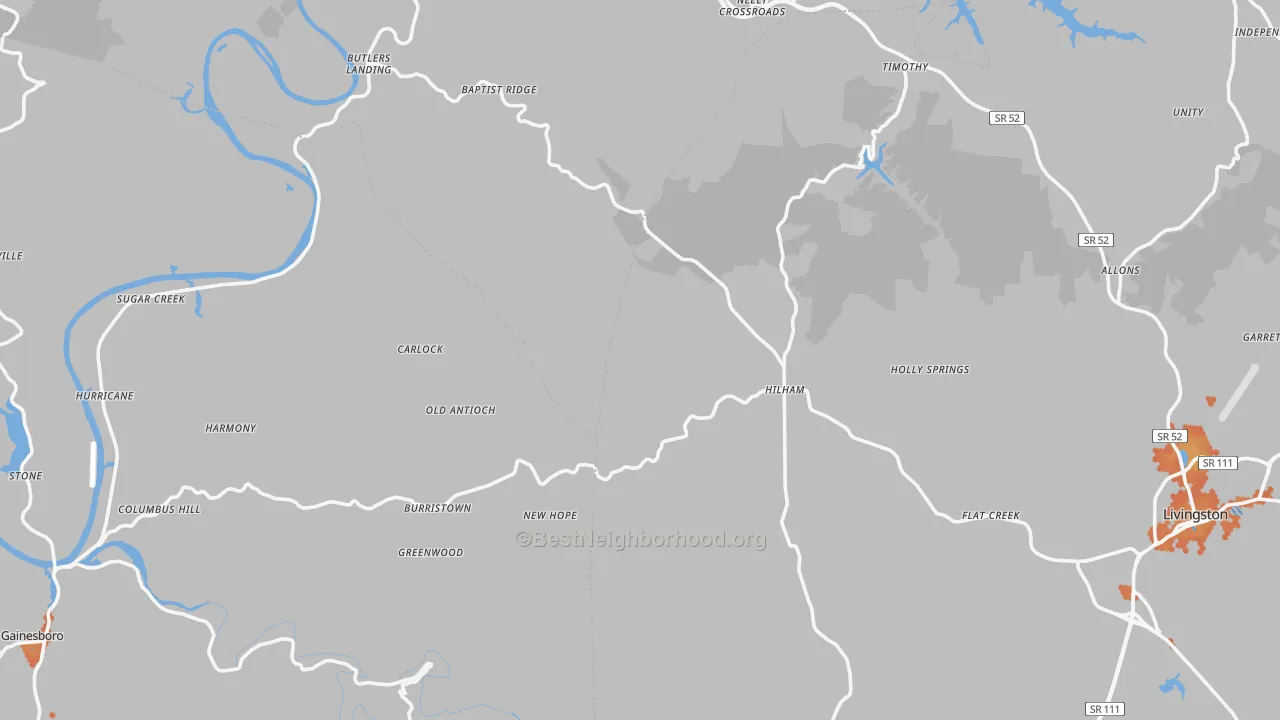 Bike Grade map of Hilham, TN
