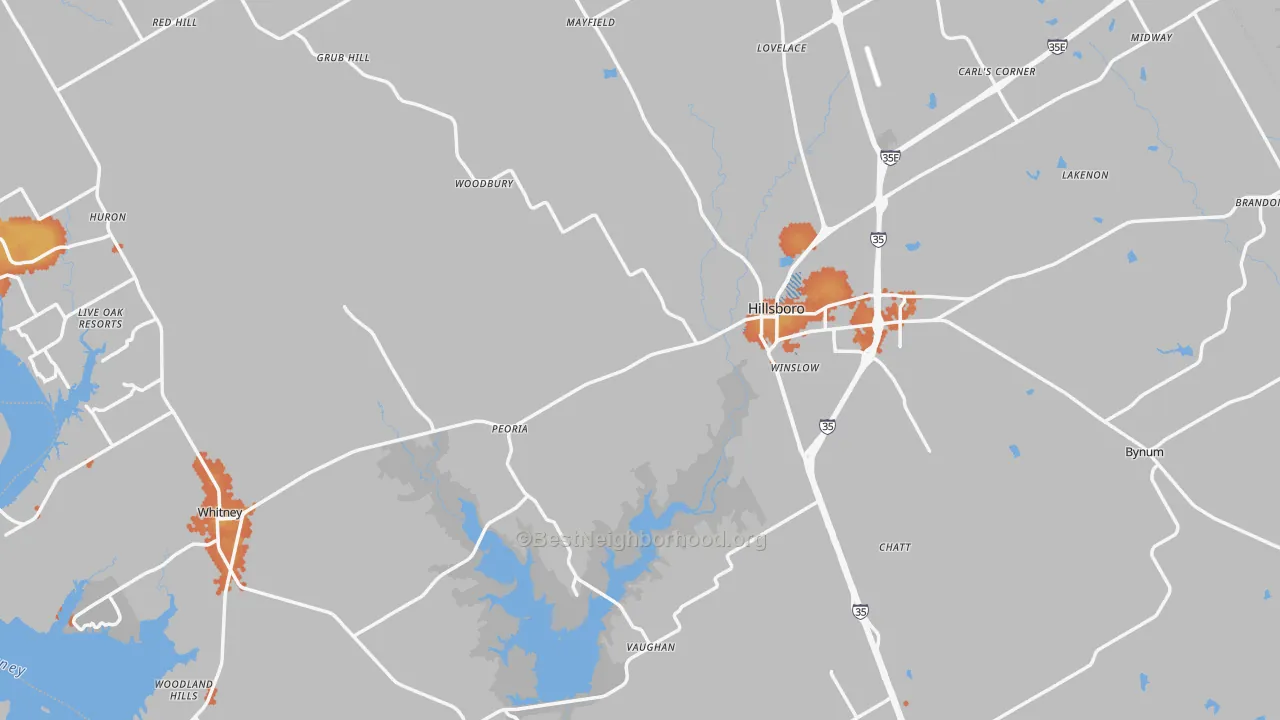 Bike Grade map of Hill County, TX