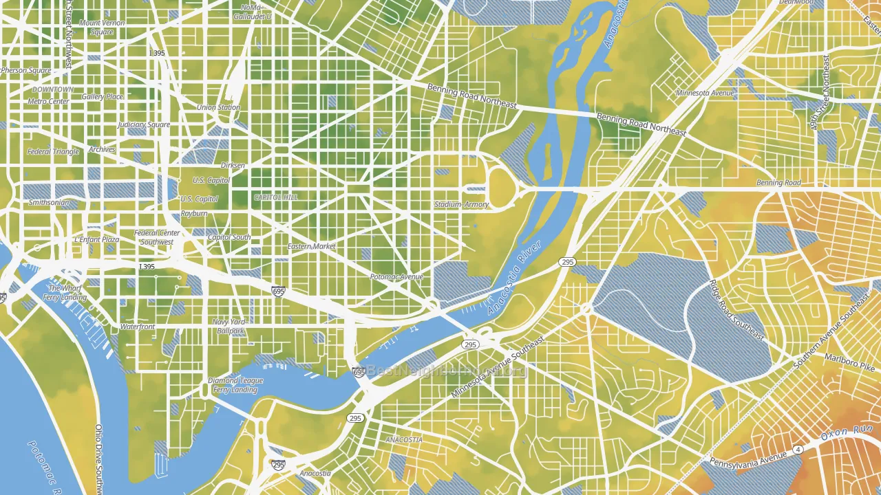 Bike Grade map of Hill East, Washington, DC