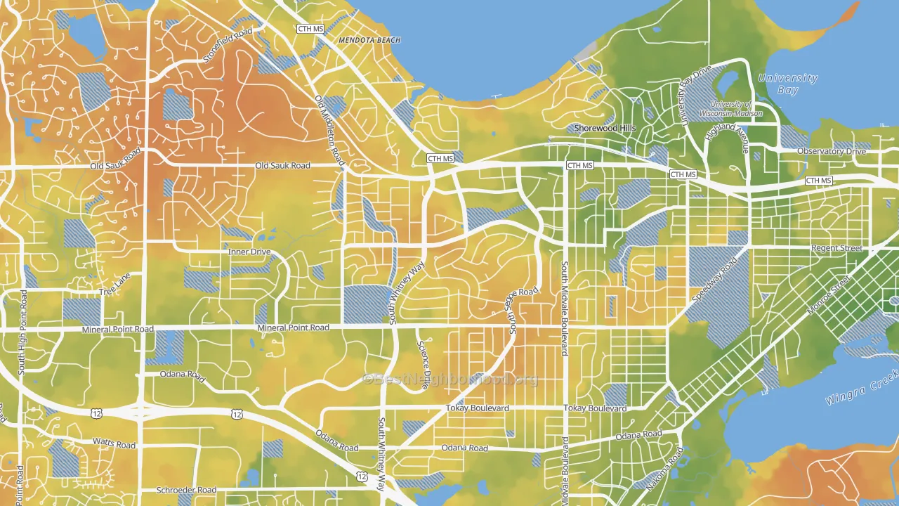 Bike Grade map of Hill Farms-University Neighborh, Madison, WI