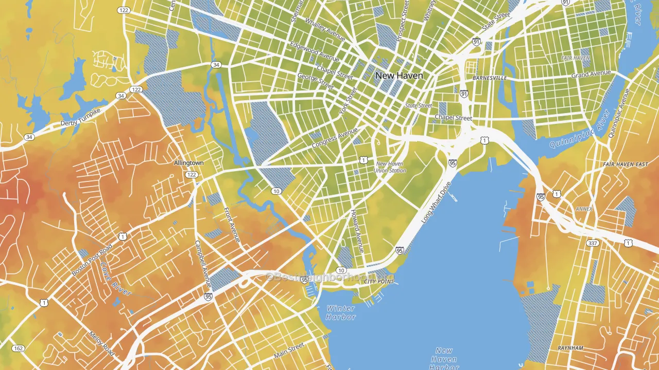 Bike Grade map of Hill, New Haven, CT
