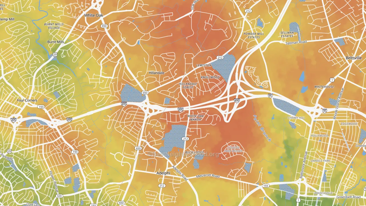 Bike Grade map of Hillandale, Silver Spring, MD