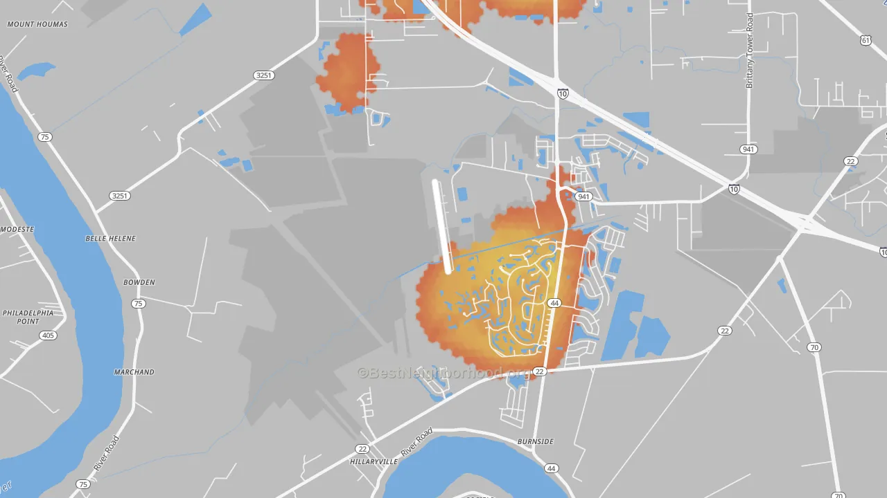 Bike Grade map of Hillaryville, LA
