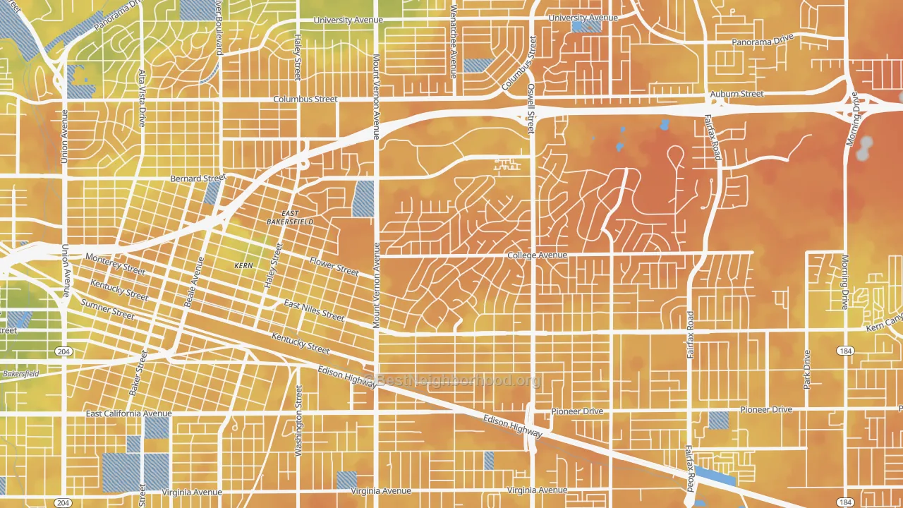 Bike Grade map of Hillcrest-Bakersfield, Bakersfield, CA
