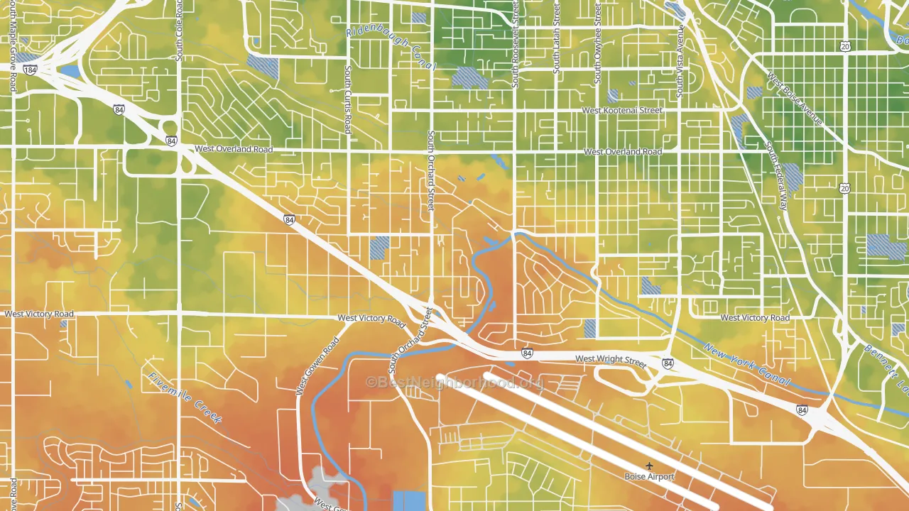 Bike Grade map of Hillcrest, Boise, ID