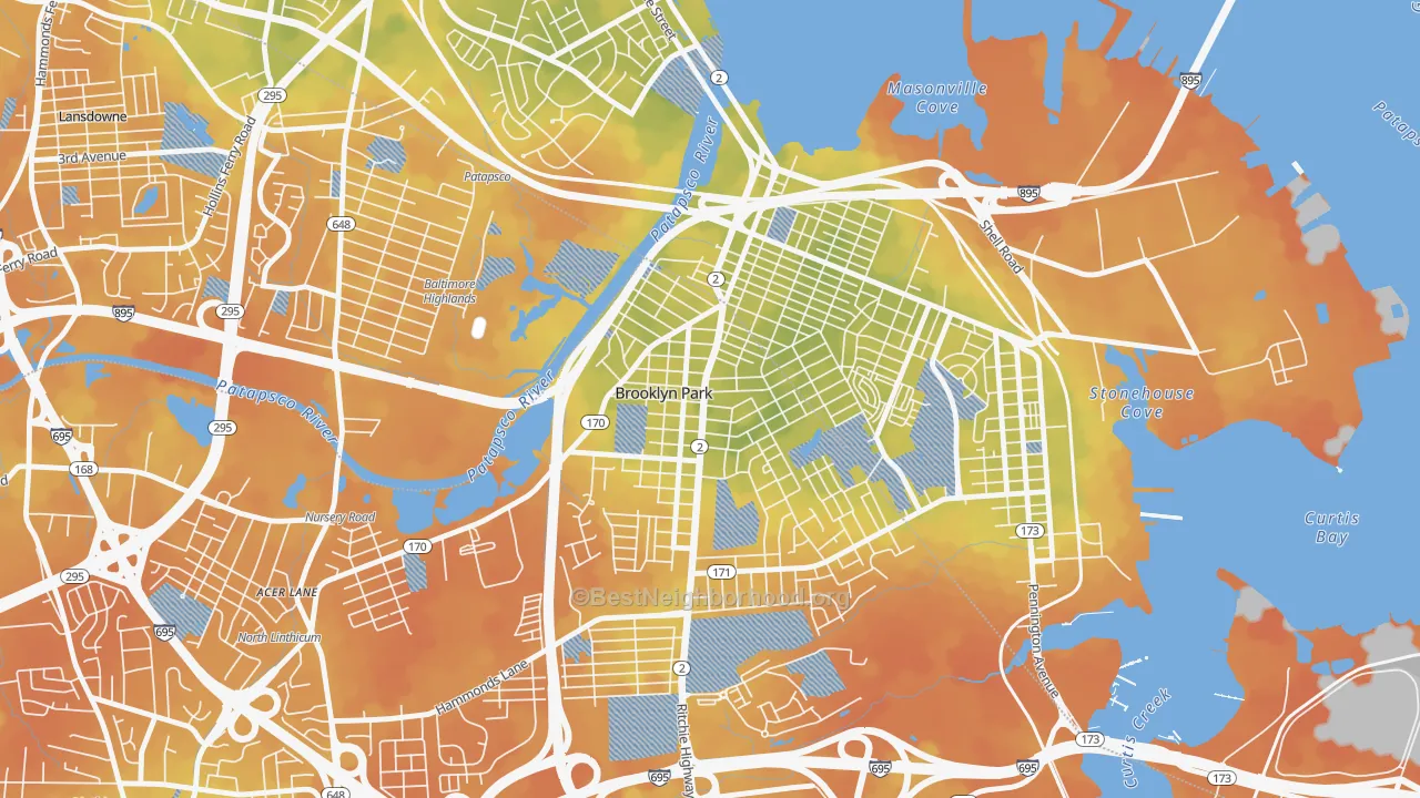 Bike Grade map of Hillcrest, Brooklyn Park, MD