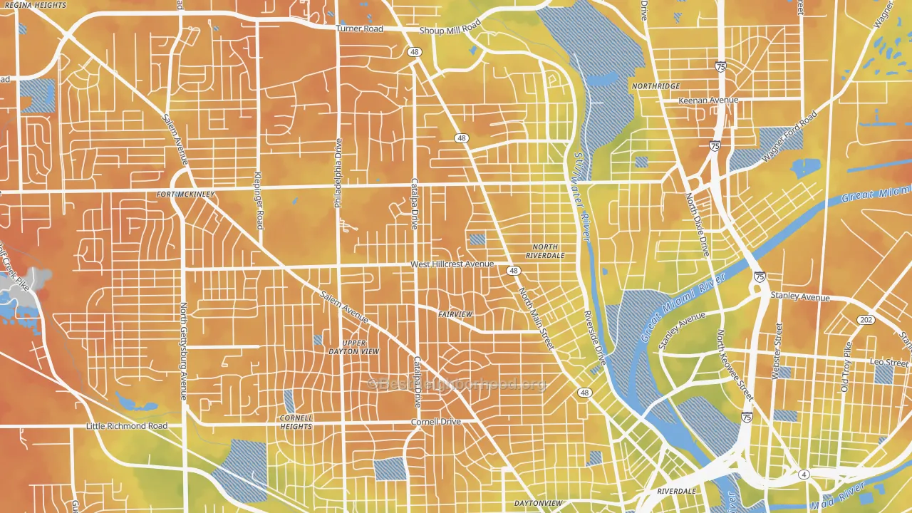 Bike Grade map of Hillcrest, Dayton, OH
