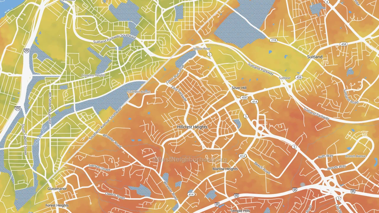 Bike Grade map of Hillcrest Heights, MD