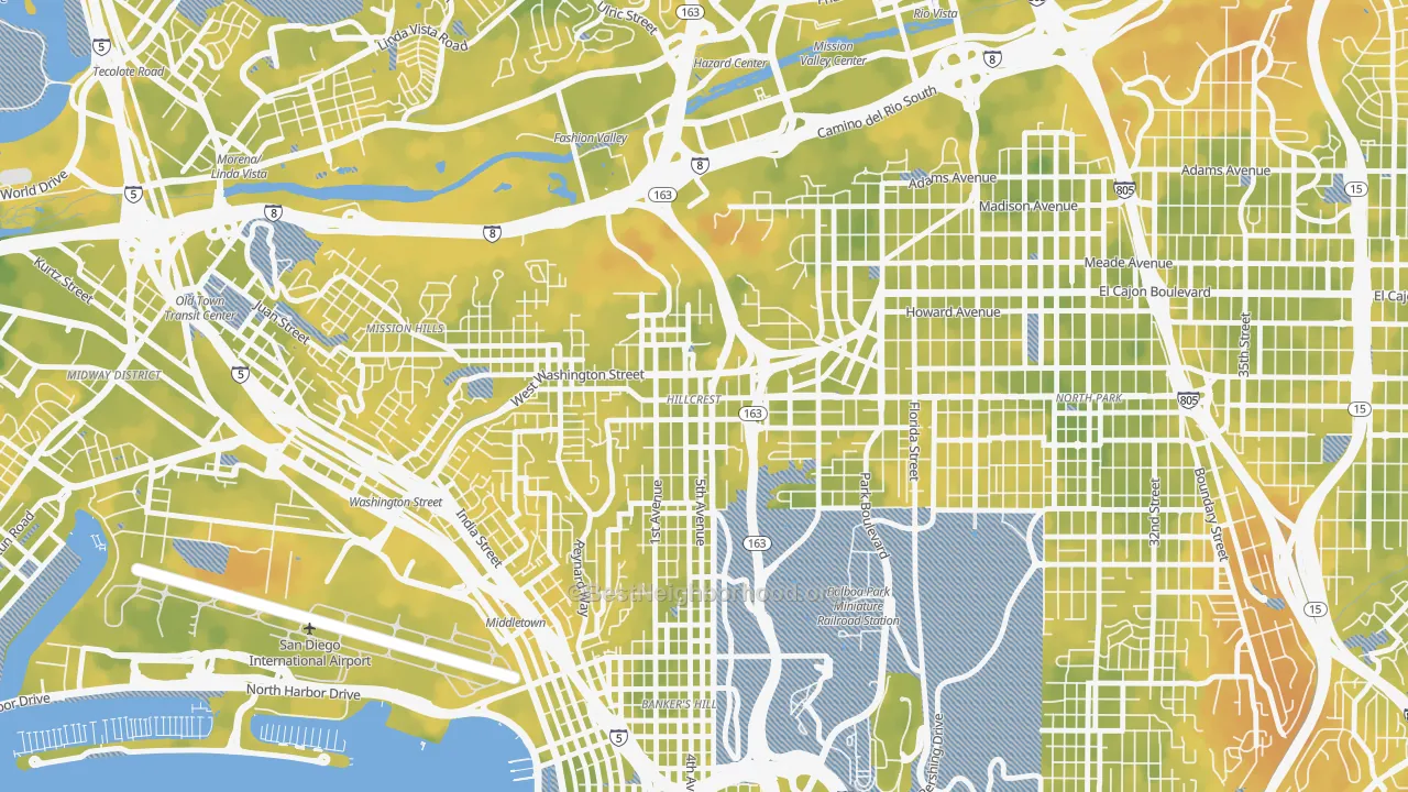 Bike Grade map of Hillcrest, San Diego, CA