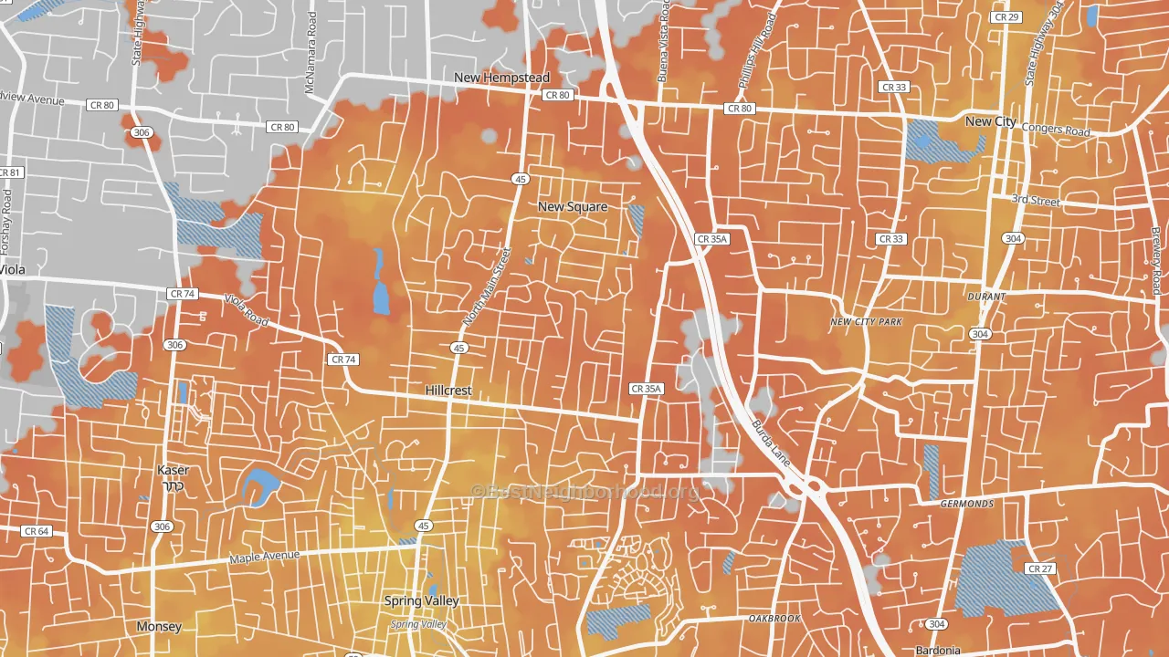 Bike Grade map of Hillcrest, Spring Valley, NY