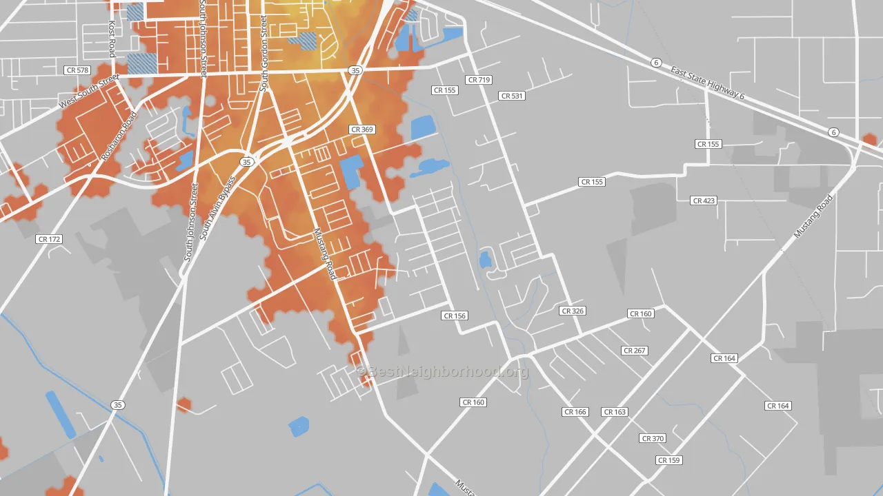 Bike Grade map of Hillcrest, TX