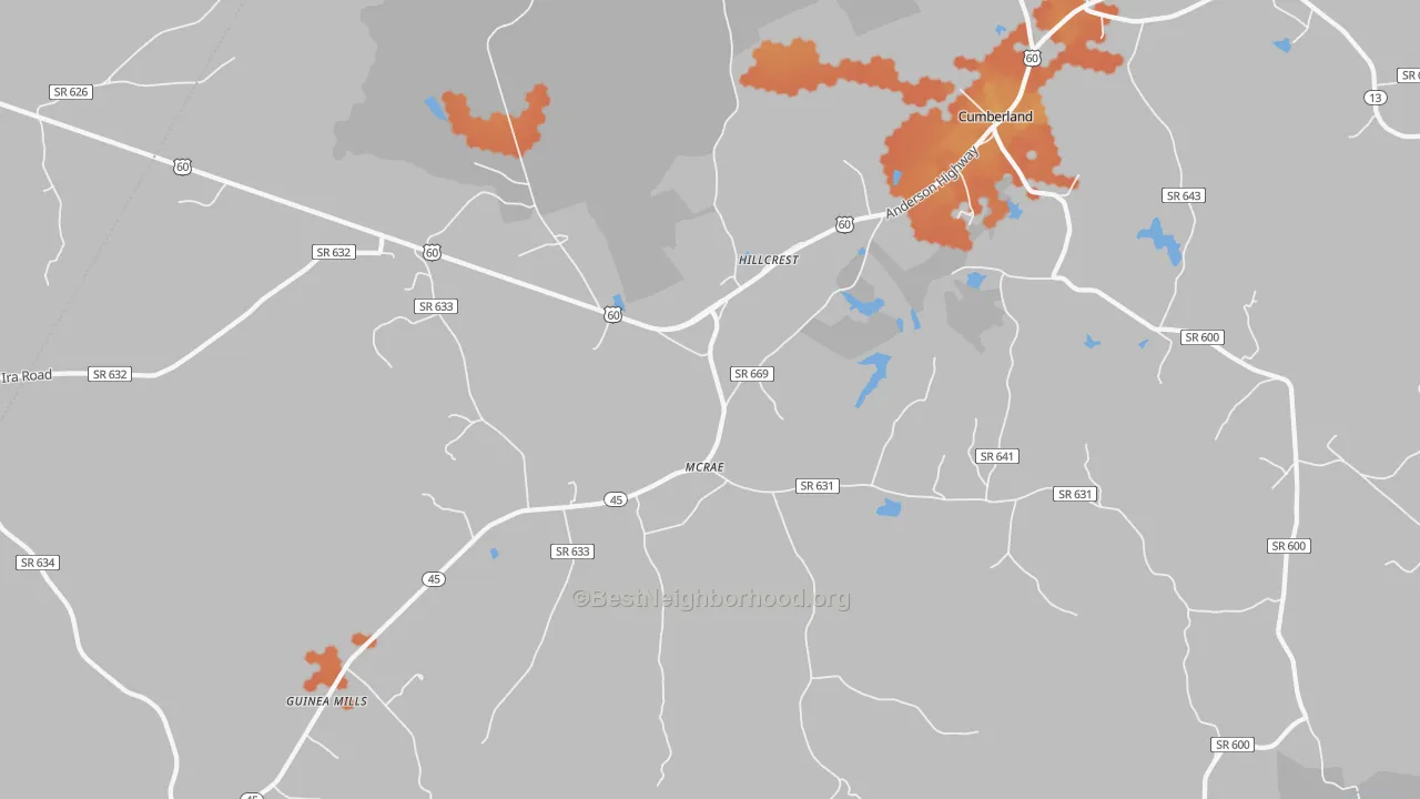 Bike Grade map of Hillcrest, VA