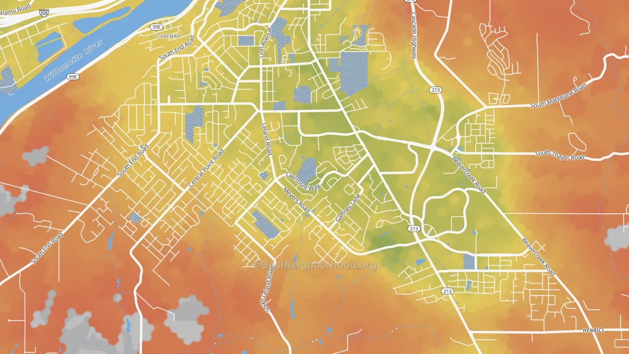 Bike Grade map of Hillendale, Oregon City, OR