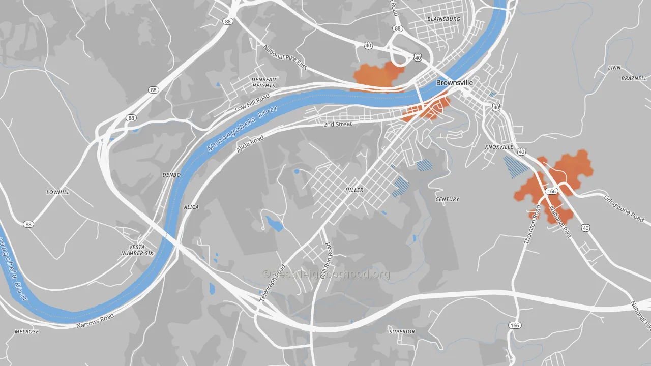 Bike Grade map of Hiller, PA