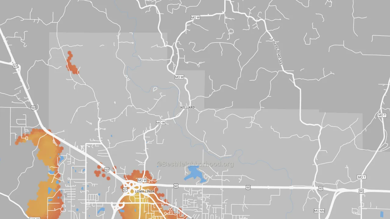 Bike Grade map of Hilliard, MO