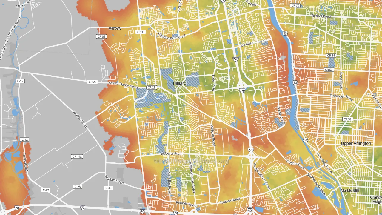 Bike Grade map of Hilliard, OH
