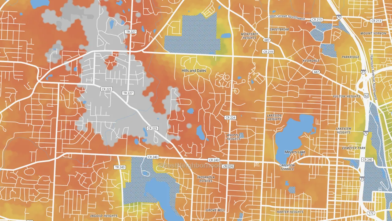 Bike Grade map of Hills and Dales, OH