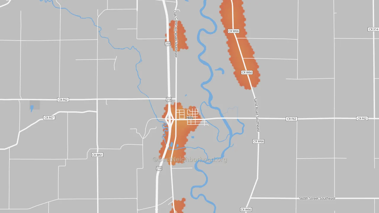 Bike Grade map of Hills, IA