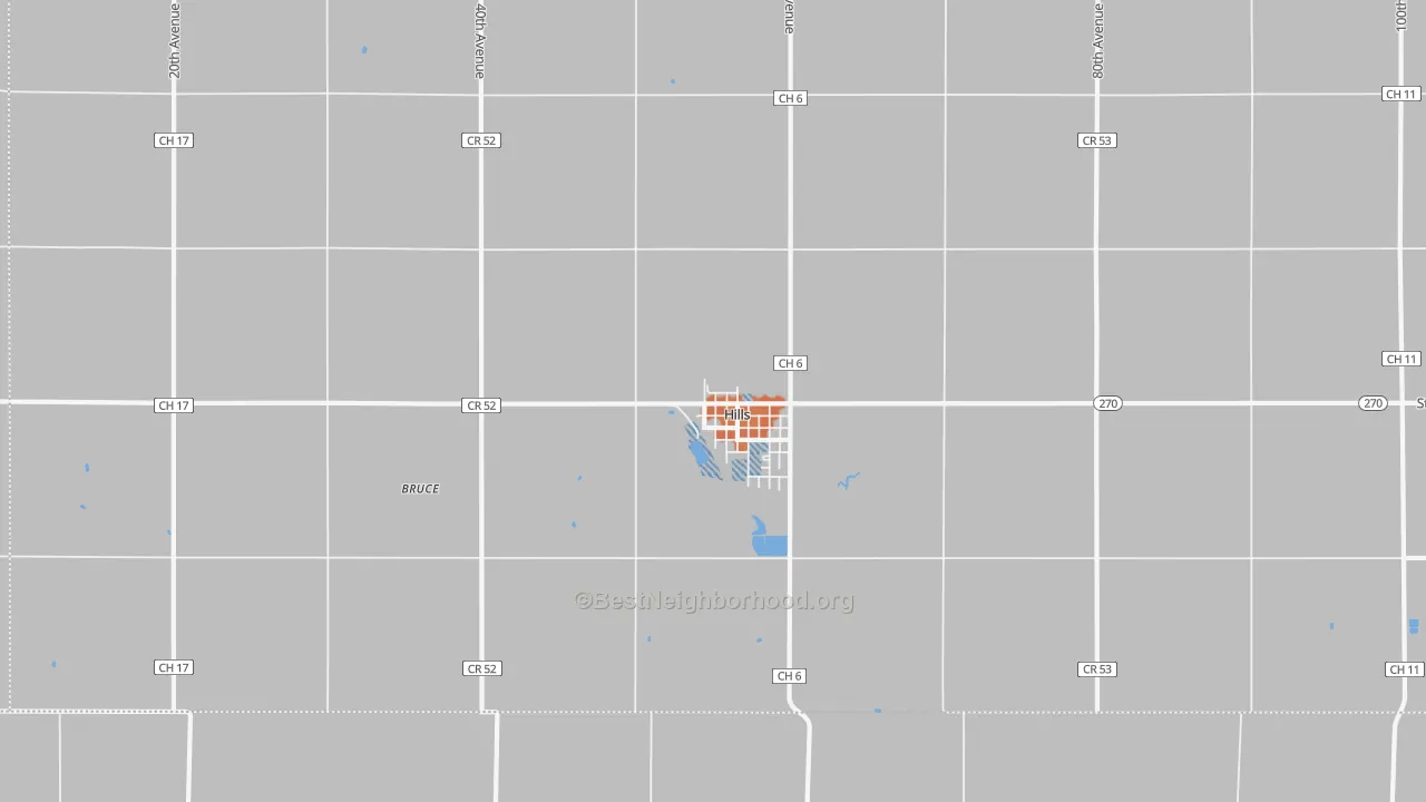 Bike Grade map of Hills, MN