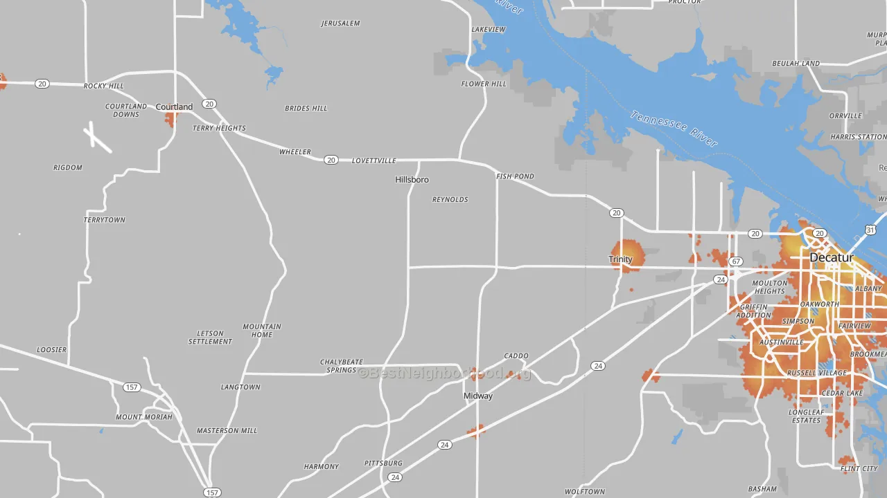 Bike Grade map of Hillsboro, AL