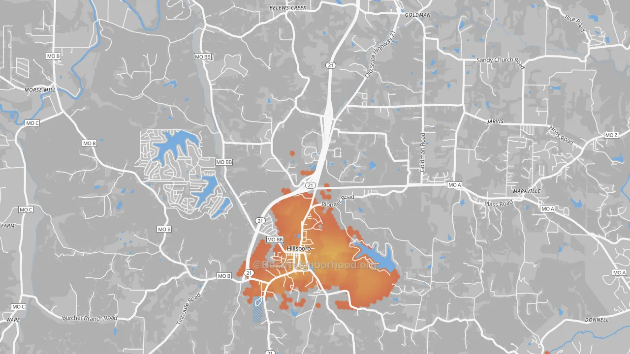 Bike Grade map of Hillsboro, MO