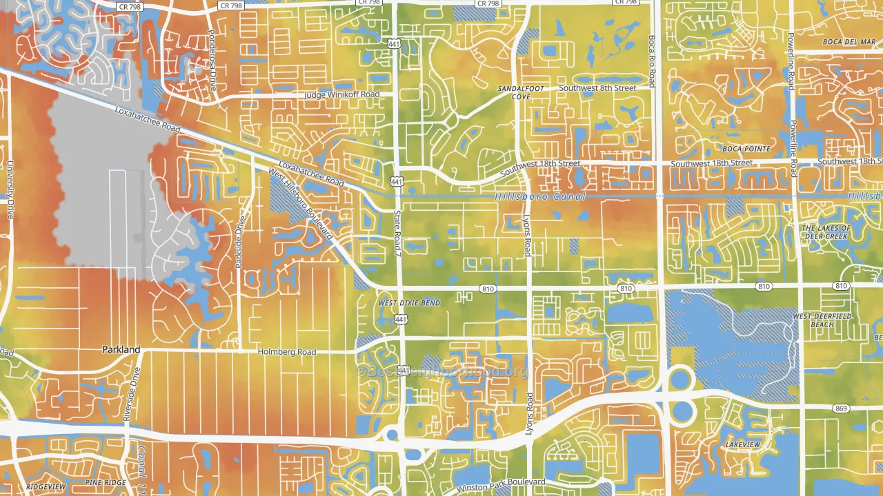 Bike Grade map of Hillsboro Pines, FL