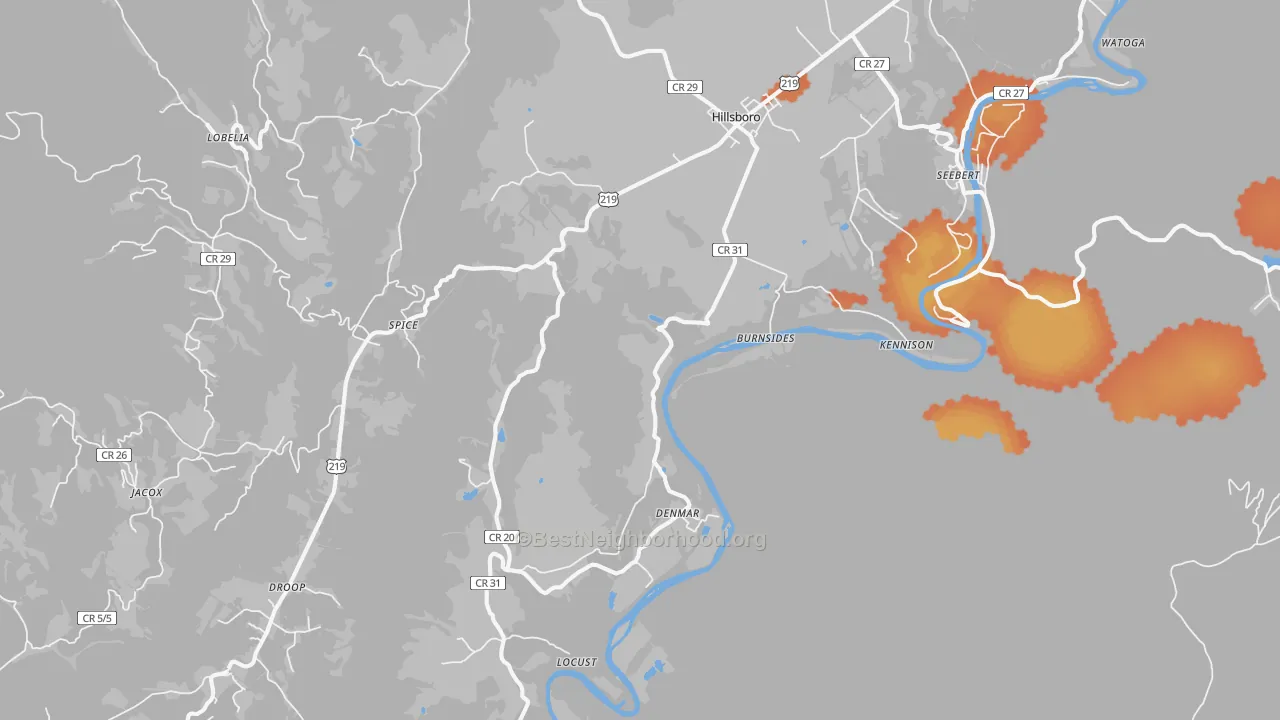 Bike Grade map of Hillsboro, WV