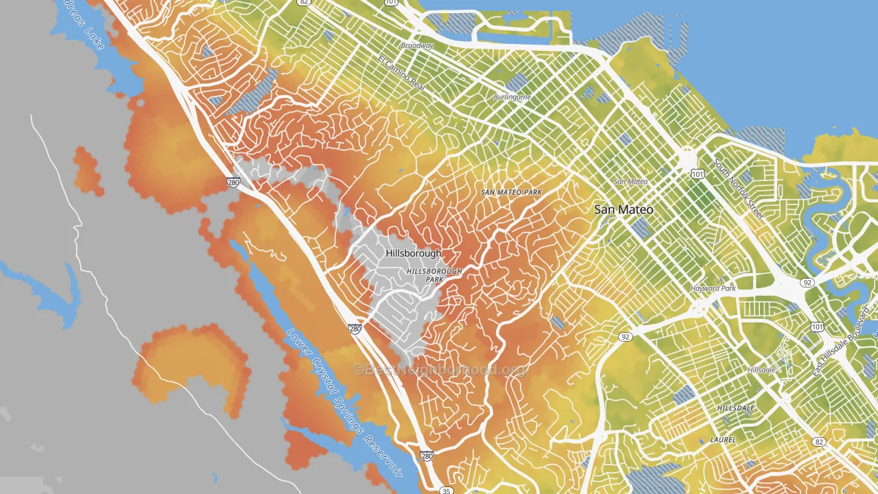 Bike Grade map of Hillsborough, CA