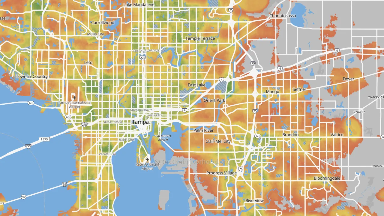 Bike Grade map of Hillsborough County, FL