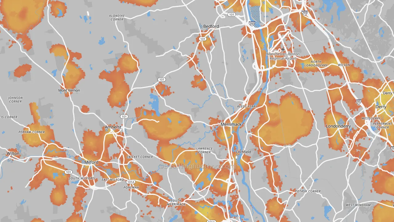 Bike Grade map of Hillsborough County, NH