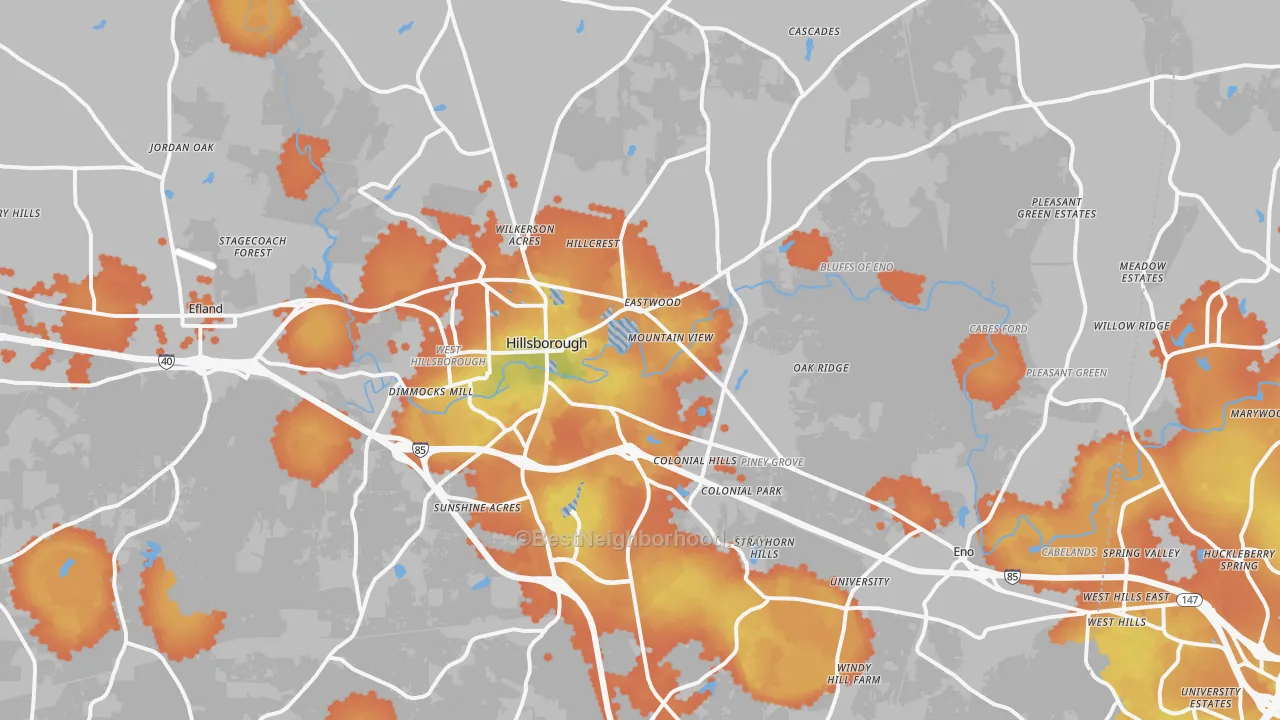 Bike Grade map of Hillsborough, NC