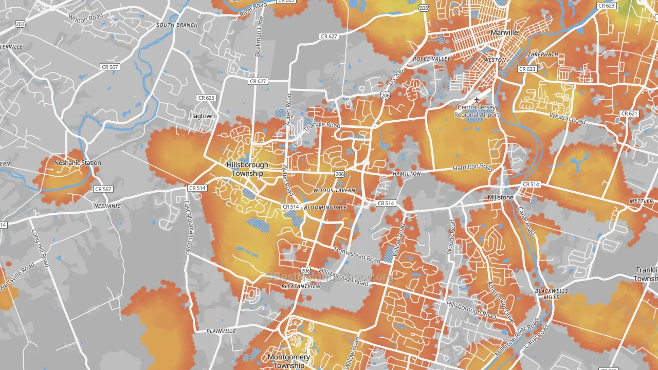 Bike Grade map of Hillsborough, NJ