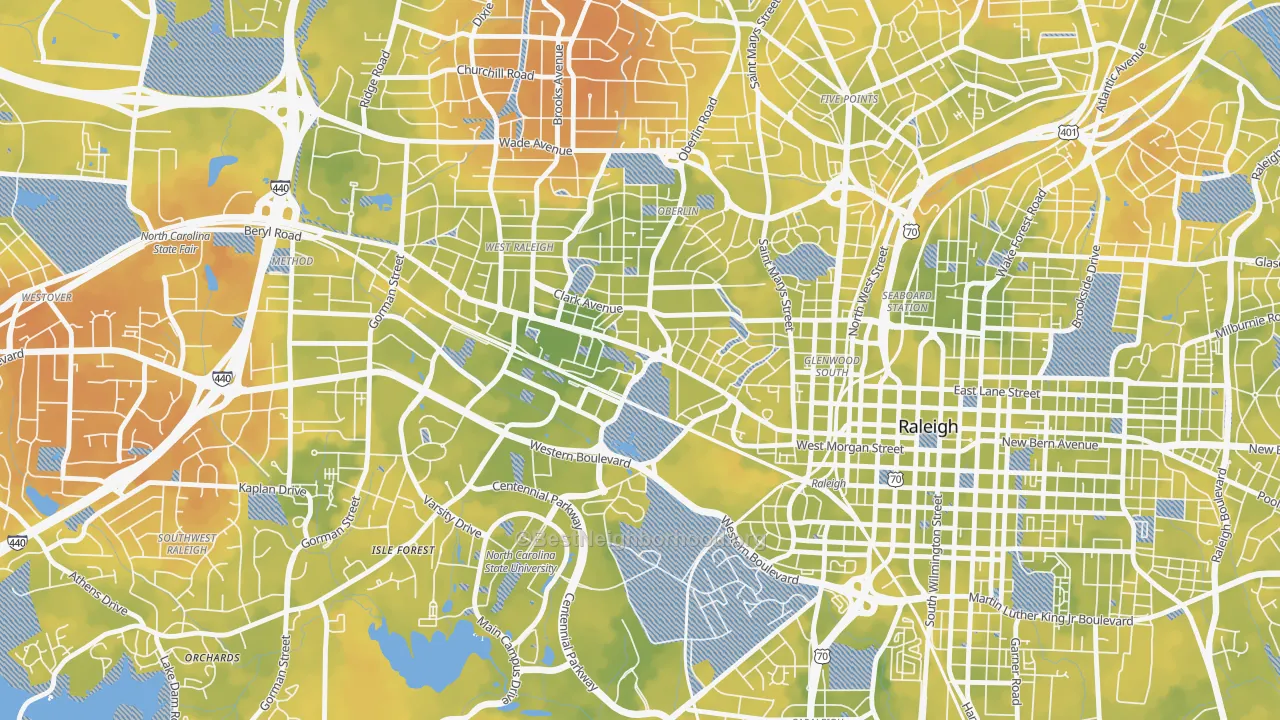 Bike Grade map of Hillsborough, Raleigh, NC