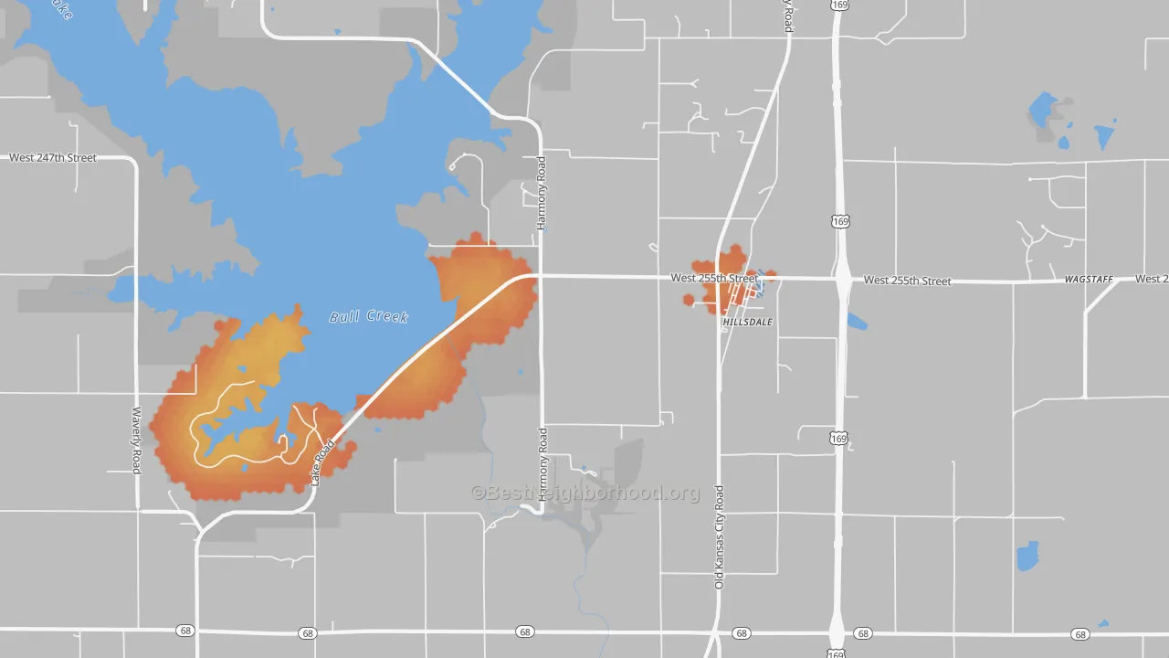 Bike Grade map of Hillsdale, KS
