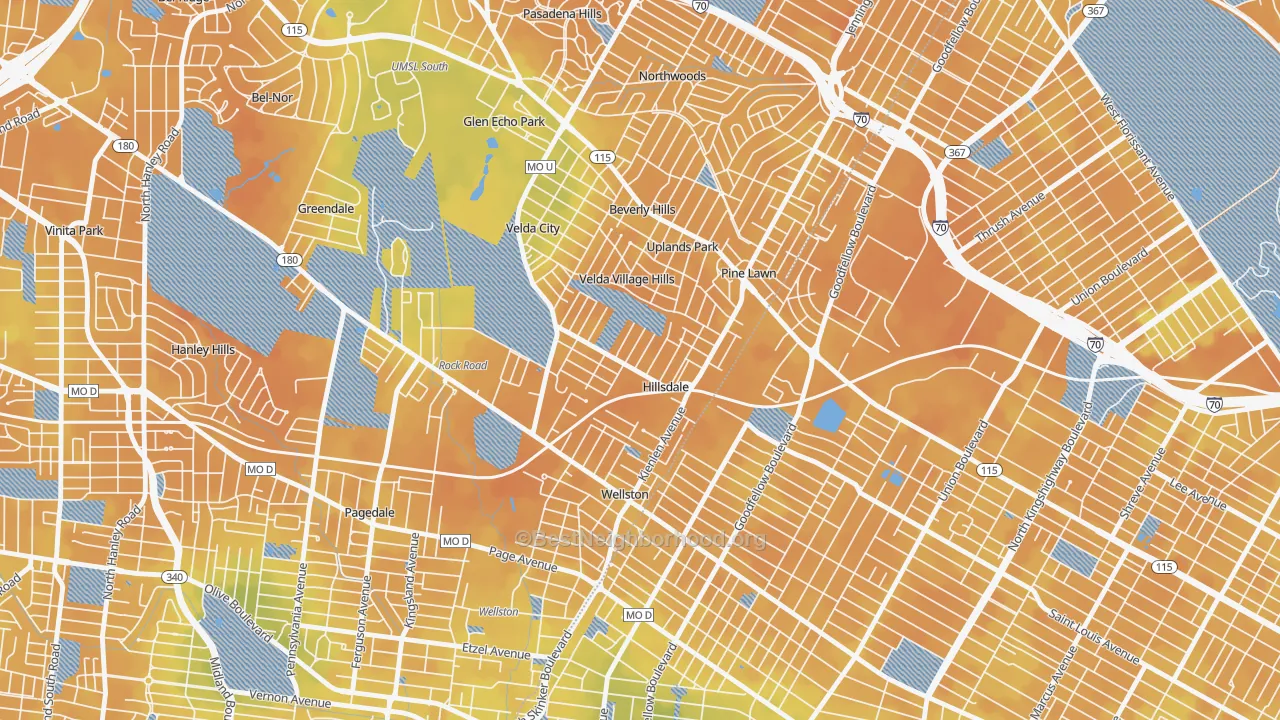 Bike Grade map of Hillsdale, MO