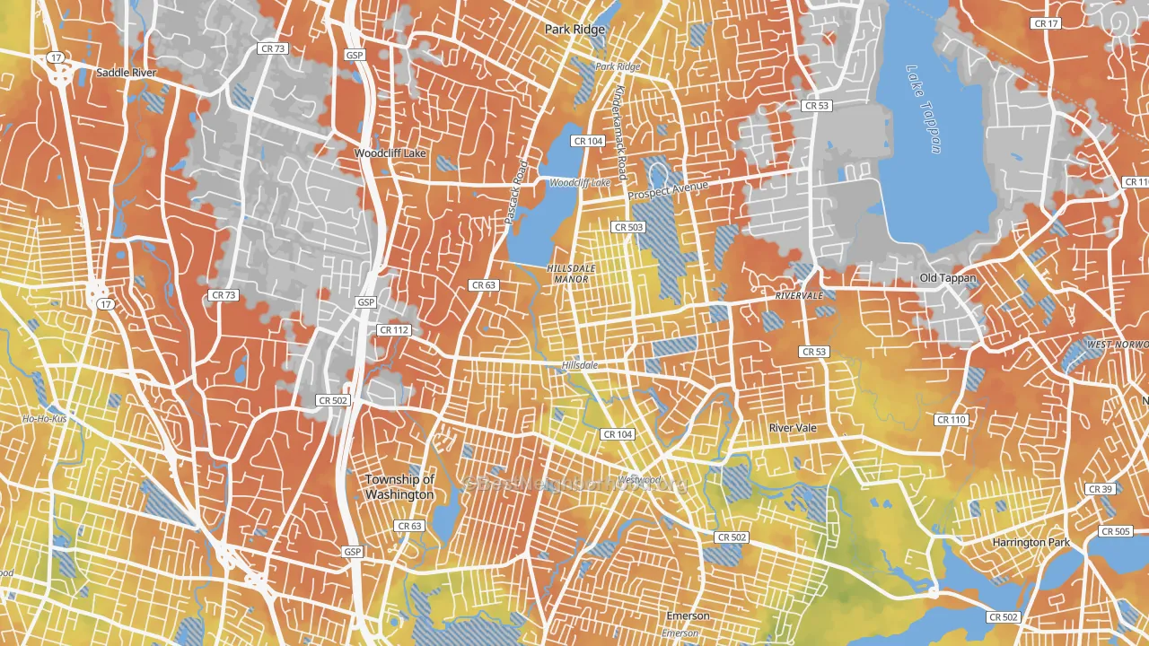 Bike Grade map of Hillsdale, NJ