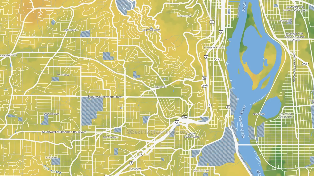 Bike Grade map of Hillsdale, Portland, OR