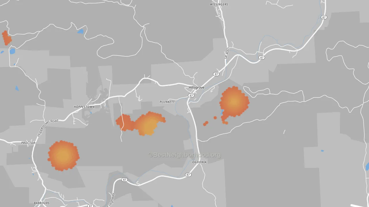 Bike Grade map of Hillsgrove, PA