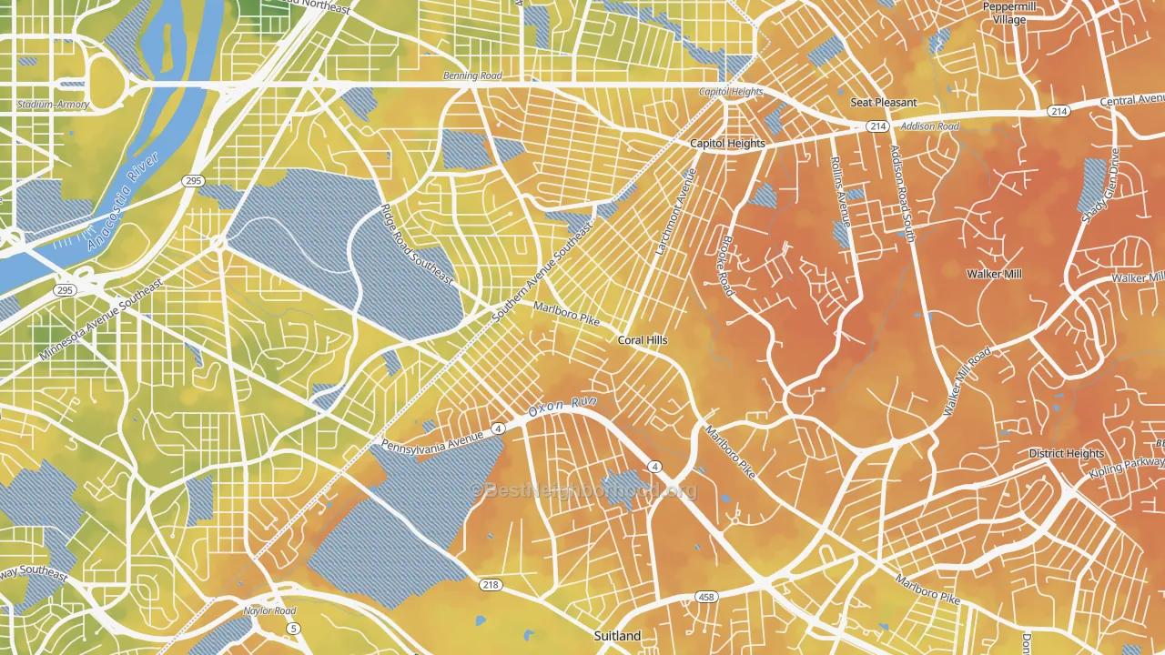 Bike Grade map of Hillside, Coral Hills, MD