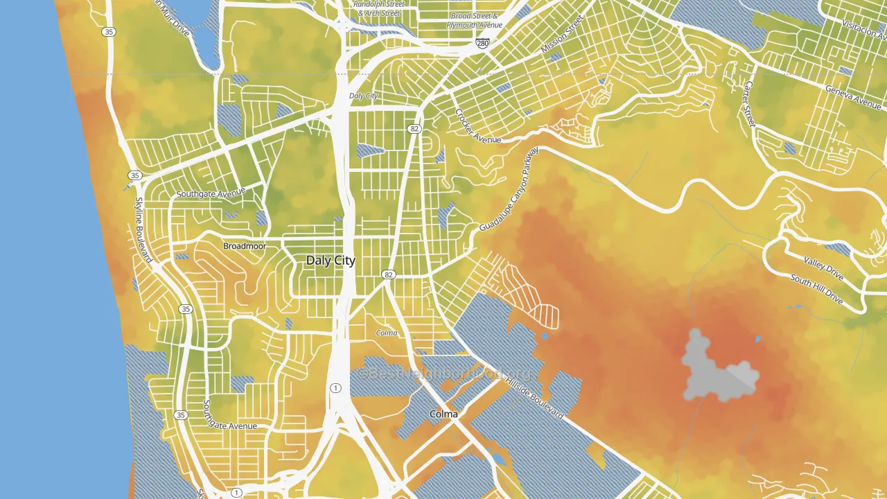 Bike Grade map of Hillside, Daly City, CA