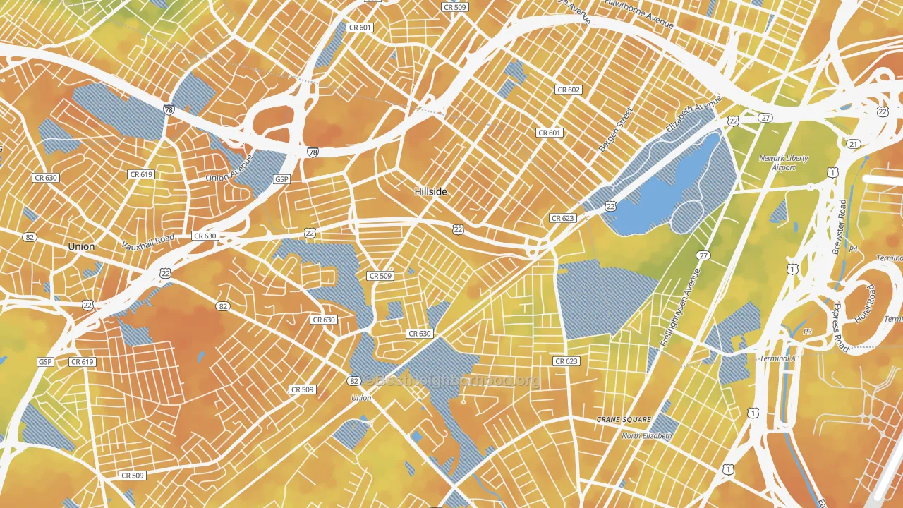 Bike Grade map of Hillside, NJ