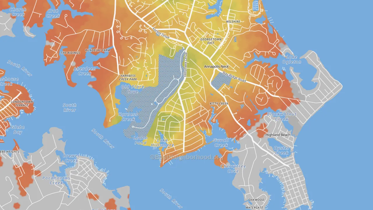 Bike Grade map of Hillsmere Shores, Annapolis Neck, MD