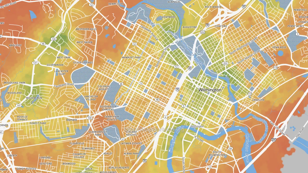 Bike Grade map of Hilltop, Wilmington, DE
