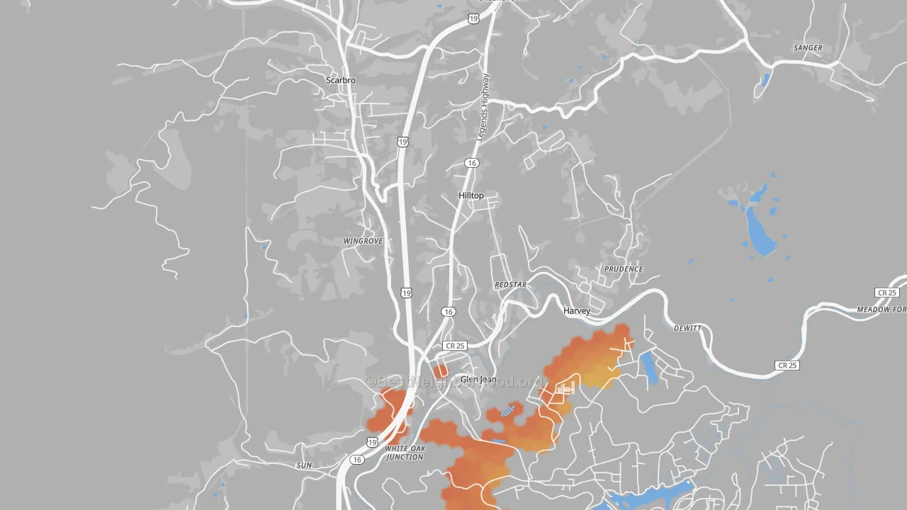 Bike Grade map of Hilltop, WV