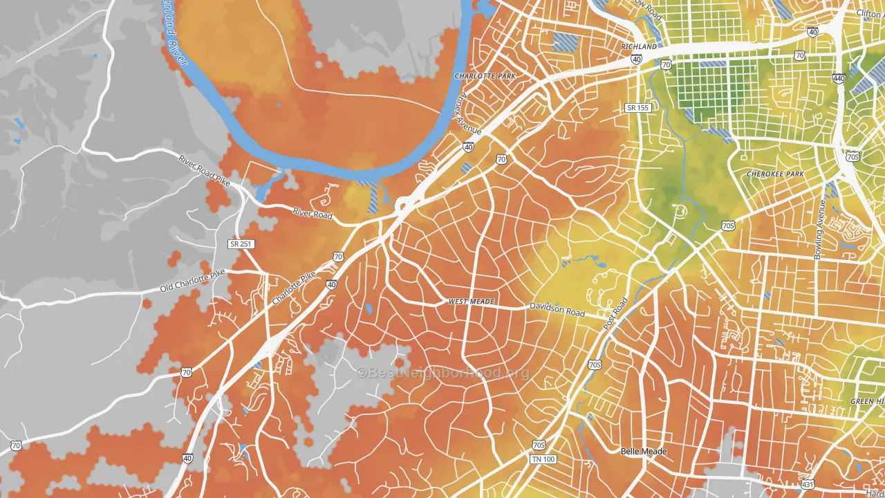Bike Grade map of Hillwood Estates, Nashville, TN