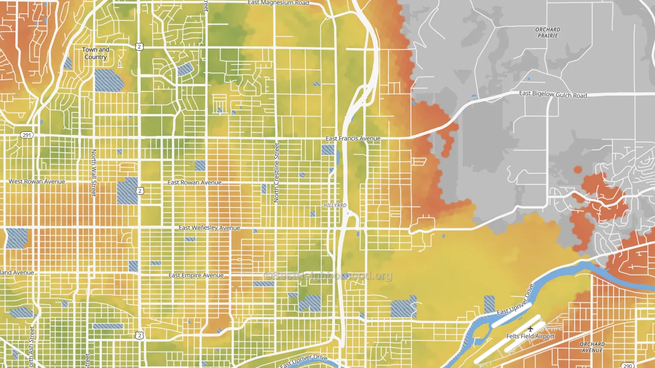 Bike Grade map of Hillyard, Spokane, WA