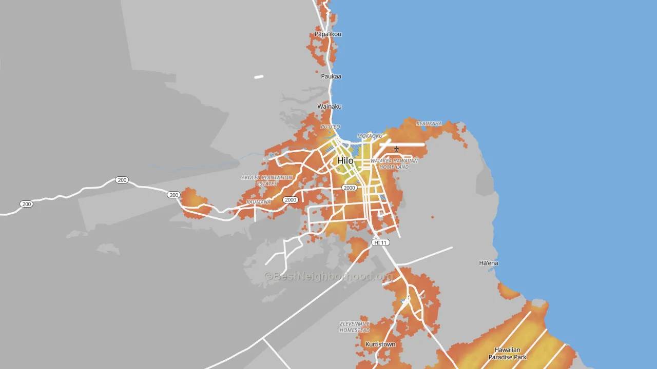 Bike Grade map of Hilo, HI