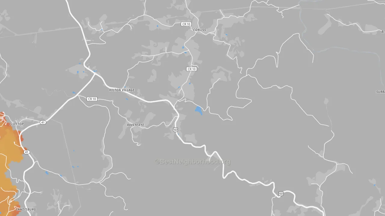 Bike Grade map of Hilton Village, WV