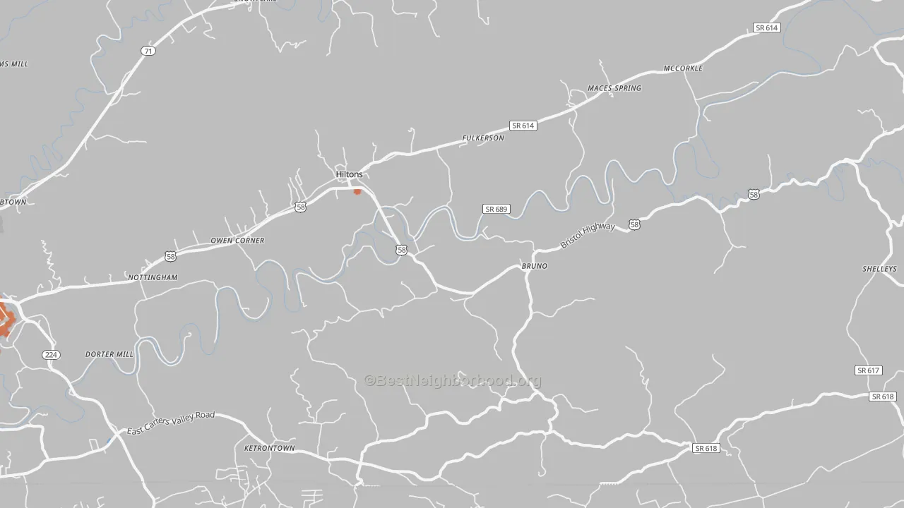 Bike Grade map of Hiltons, VA